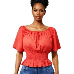 Moda Anderson Vibrant Red Smocked Blouse